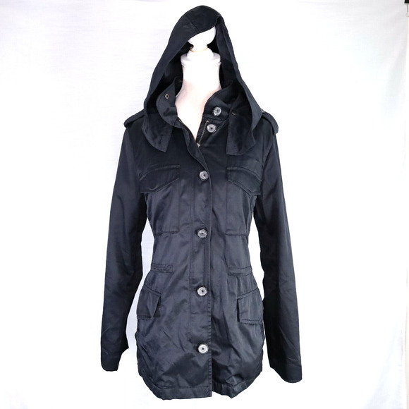 Joie Jackets & Blazers - Joie Jacket Womens Small Black Cotton Hooded Zip Utility Cargo Lightweight Flaw